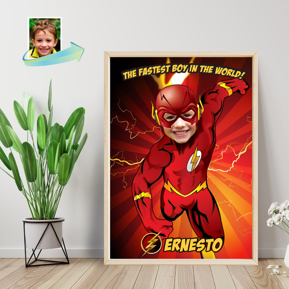 Unique Flash Poster with your kid as the fastest superhero, Flash gifts with photo. 149PG