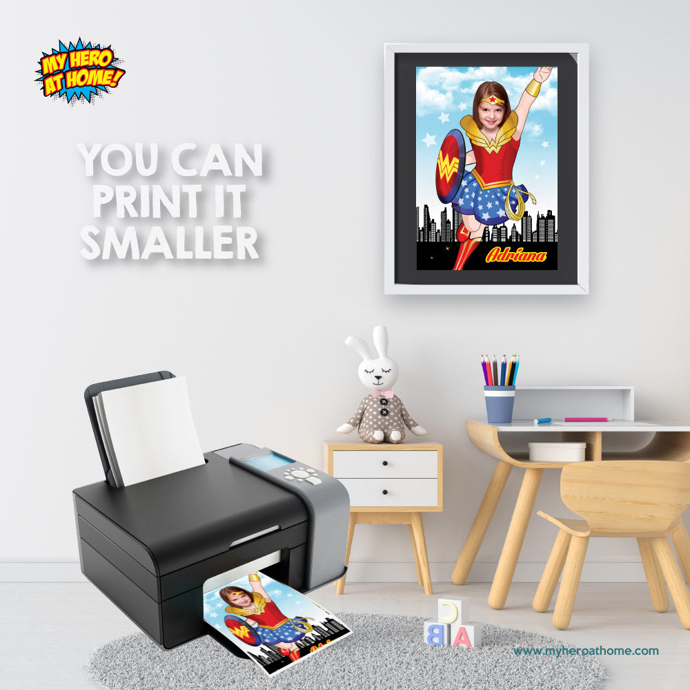 Wonder Girl Poster with photo of your girl as the star, Wonder Woman printable Gift. 374