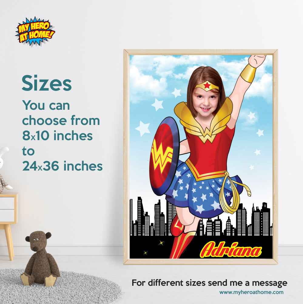Wonder Girl Poster with photo of your girl as the star, Wonder Woman printable Gift. 374