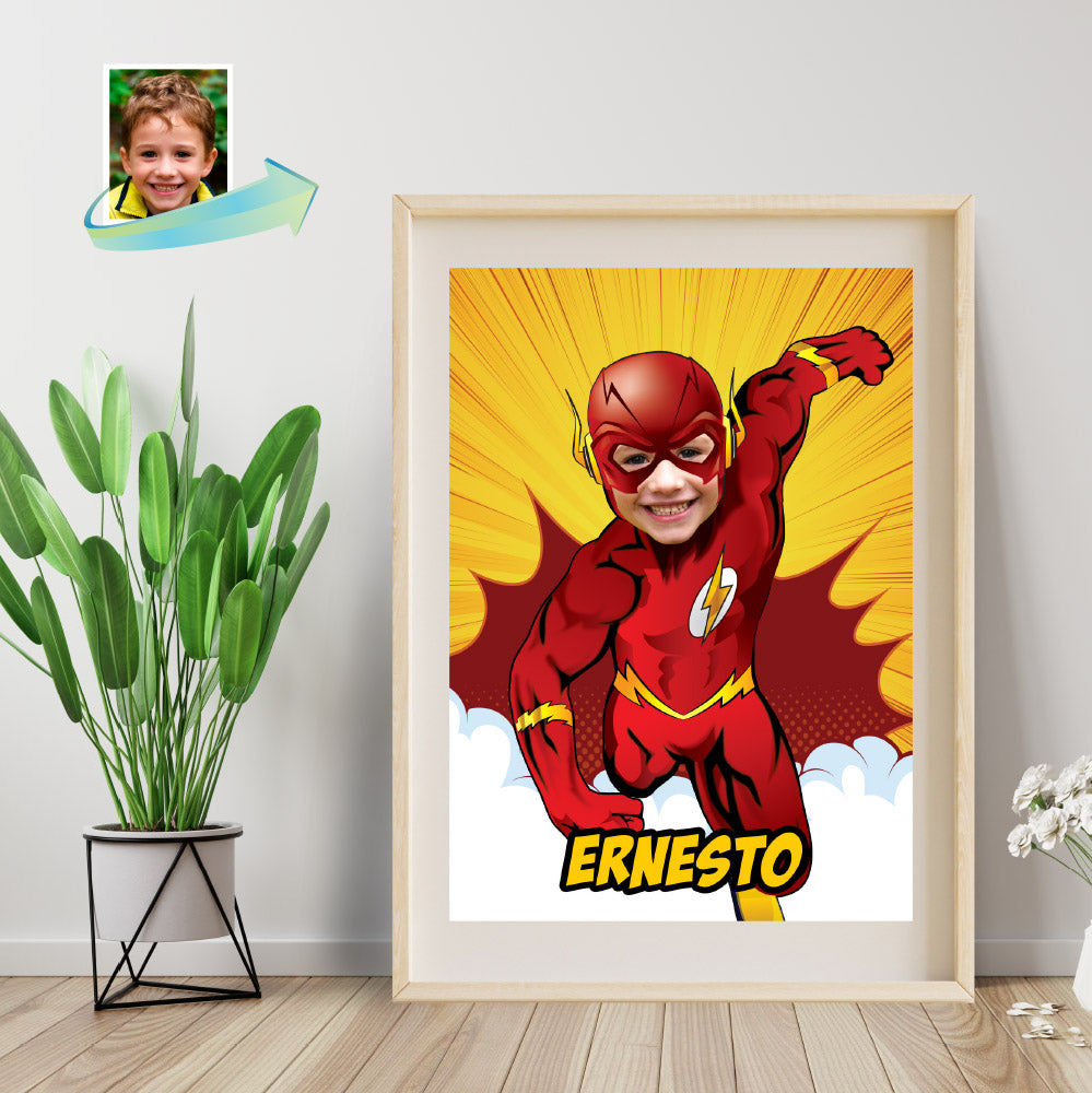 Custom Flash Print with your kid as the star, Flash photo Print, Flash wall Decor, Personalized Flash gift. 149PS
