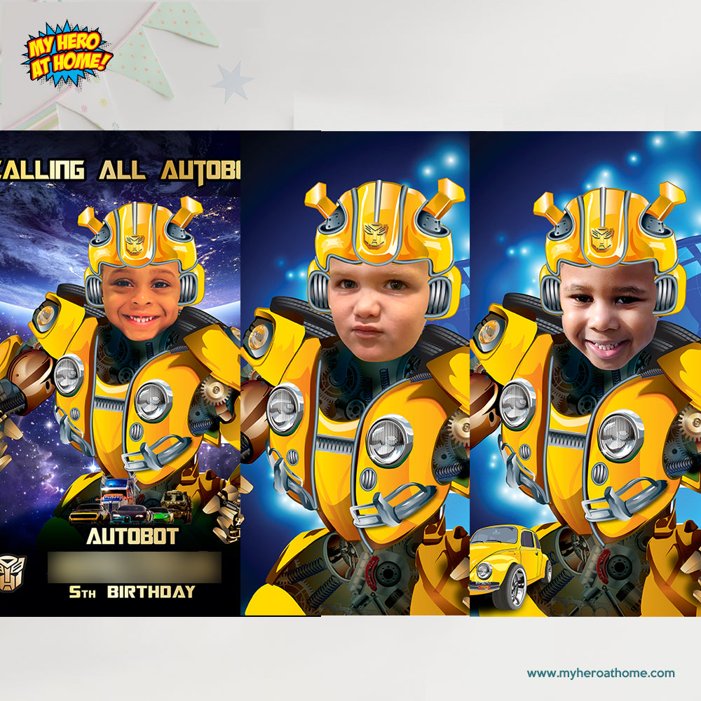 Bumblebee chip bags party favors with photo, Transformers Chip Bag label, Autobots chip bags. 2043