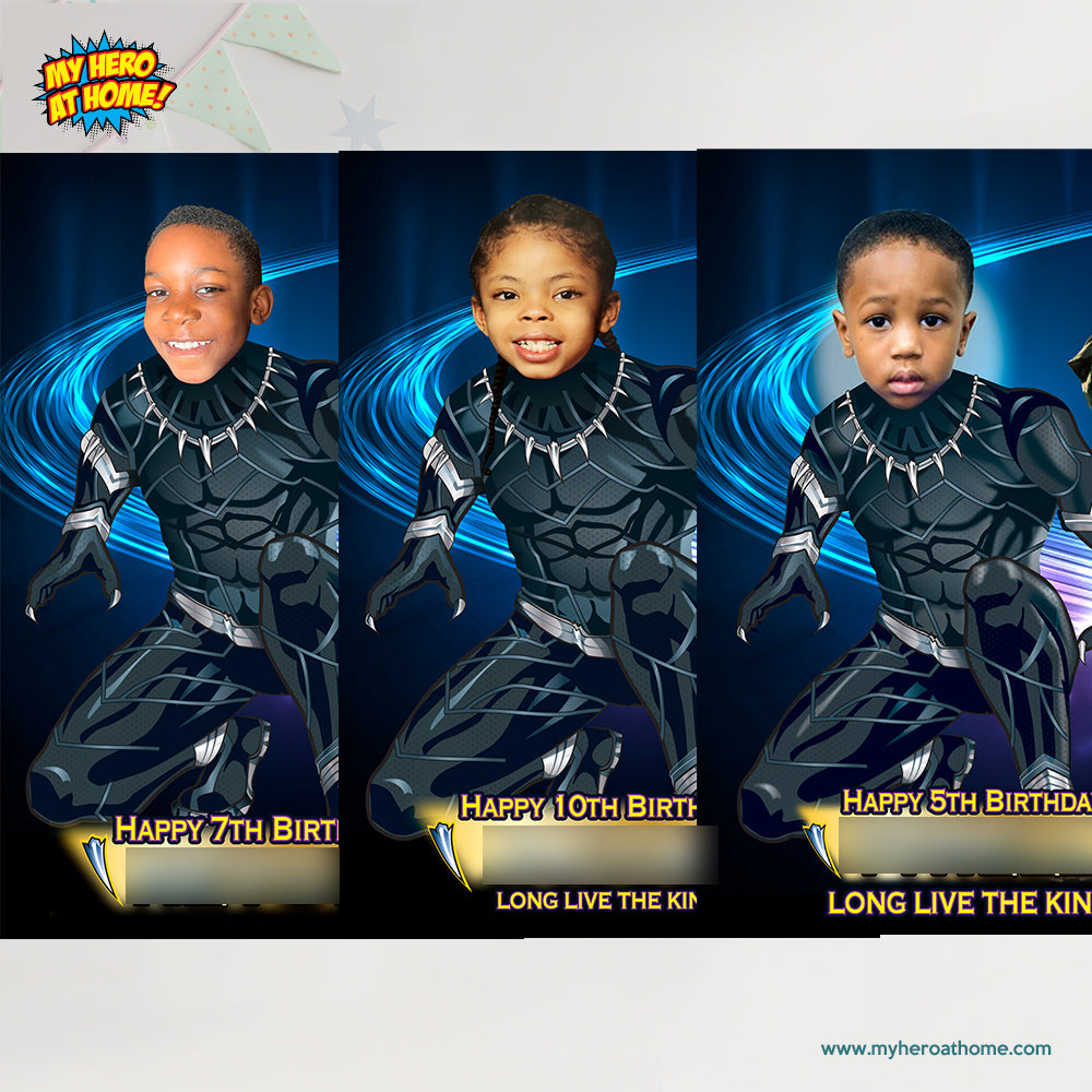Batman and Black Panther birthday Invitation with photos, Batman and Black Panther Siblings party template. 631IN