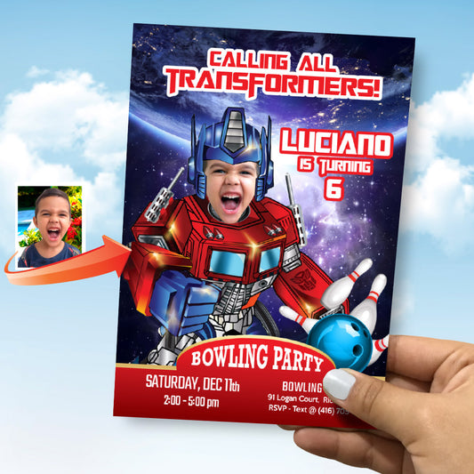 Optimus Prime Bowling Party Invitation, Autobots Bowling party Invite, Transformers Bowling themed. 642IN