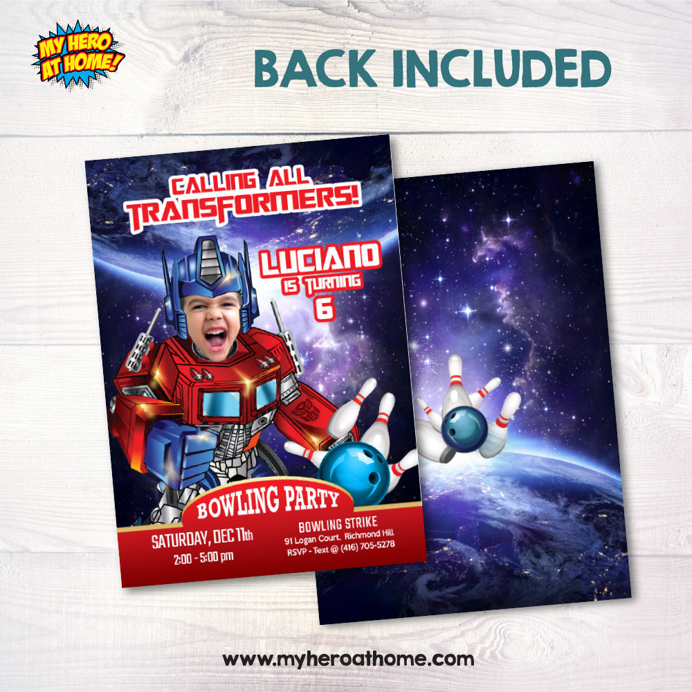 Optimus Prime Bowling Party Invitation, Autobots Bowling party Invite, Transformers Bowling themed. 642IN
