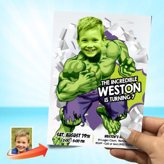 Hulk Invitation template, Hulk Invitation with photo, Custom Hulk Invite, Hulk party invitation, Hulk template Invitation. 683