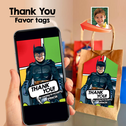 Batman Photo Thank you for coming, Batman Photo Favor tags, Gracias Party tema Batman. 689TY