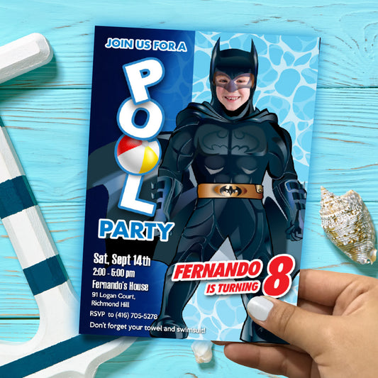 Batman Pool Party template with photo, Batman Water slide party, Batman Splash Party. 691