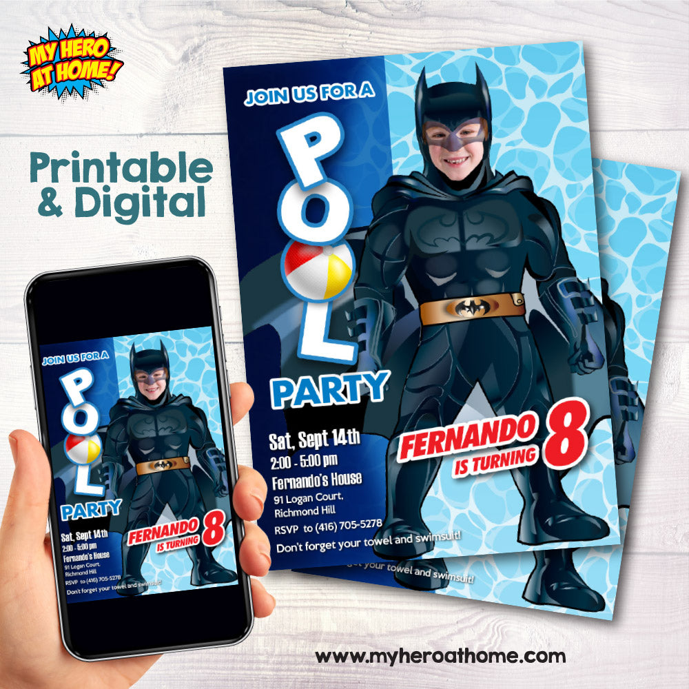 Batman Pool Party template with photo, Batman Water slide party, Batman Splash Party. 691
