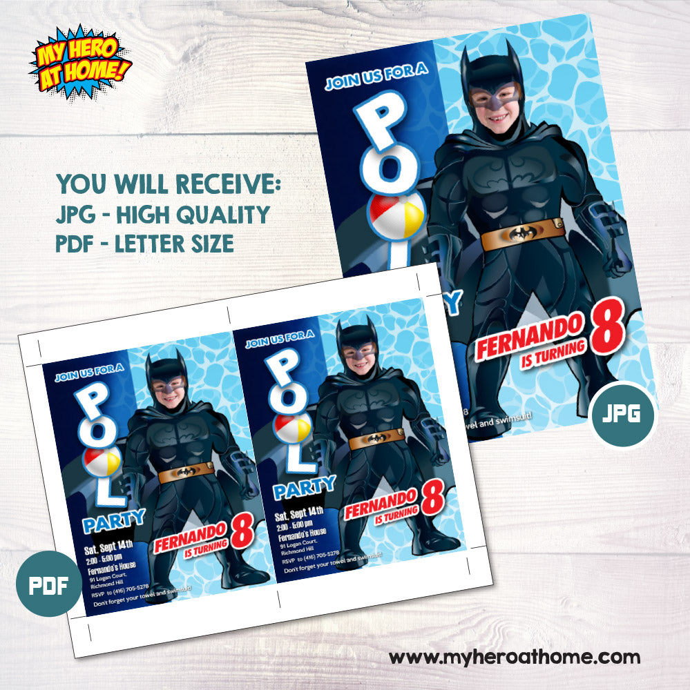 Batman Pool Party template with photo, Batman Water slide party, Batman Splash Party. 691