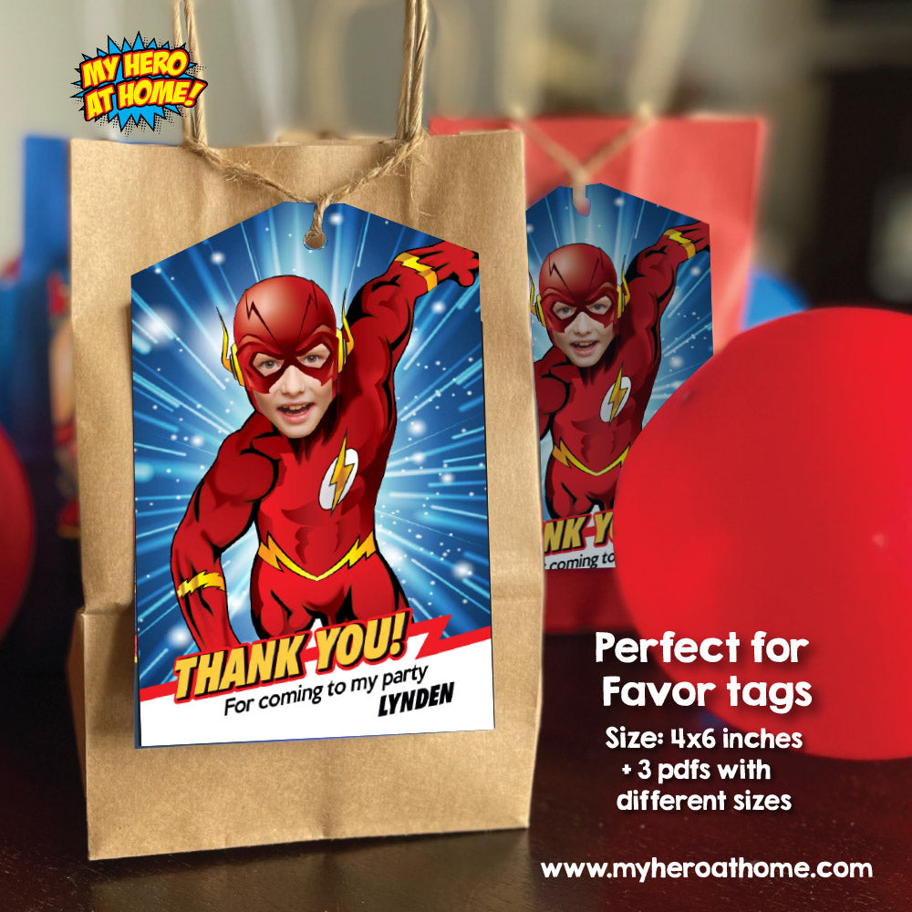 Get here in a Flash birthday thank you card, Flash Multiverse thank you, Superheroes multiverse favor tag. 692TY