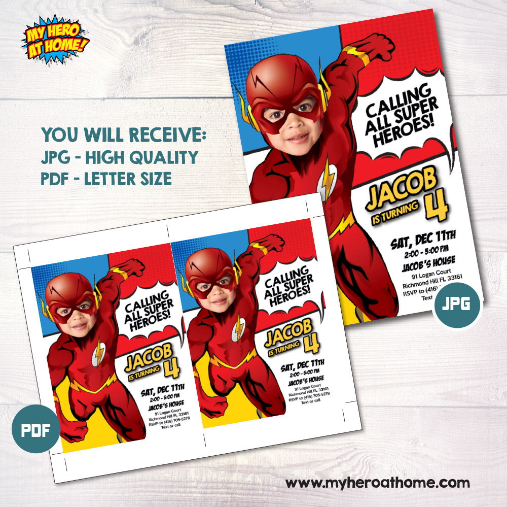 New Flash photo invitation, Flash calling all superheroes invitation with photo, The Flash multiverse template. 693IN