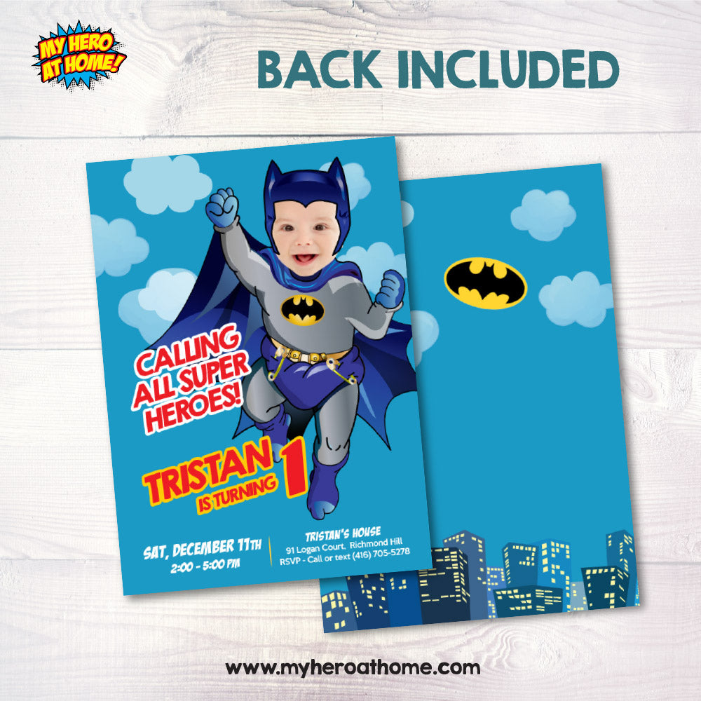Baby Batman Invitation with photo, Baby Batman Party template, Batman 1st Birthday invite. 694IN
