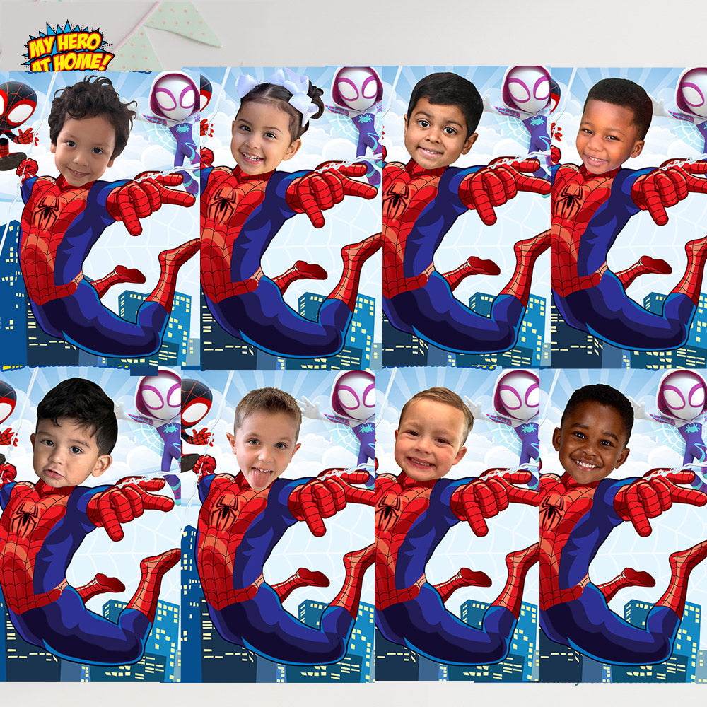 Colorful Cartoon Welcome Superheroes Sign with Birthday Kid as Spider-Man. 2492WS3