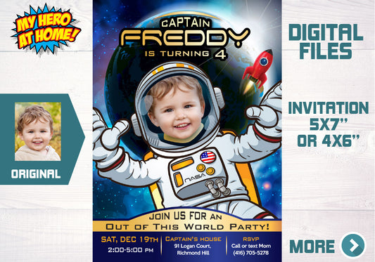 Astronaut photo Invitation, Astronaut Birthday Invitation, Out of this world birthday, Outer Space Invitation, Astronaut party favors. 003