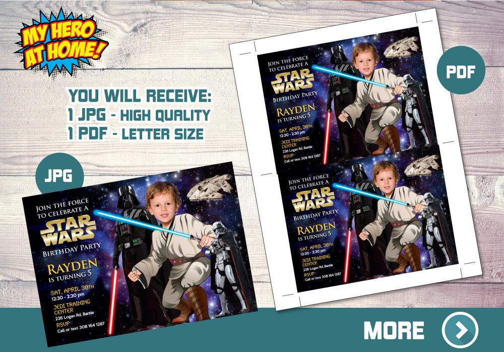 Custom Jedi Birthday Invitation, Jedi training theme Party, Jedi photo Invitation, Jedi Thank You, Jedi party favors, Jedi Invitation. 005C