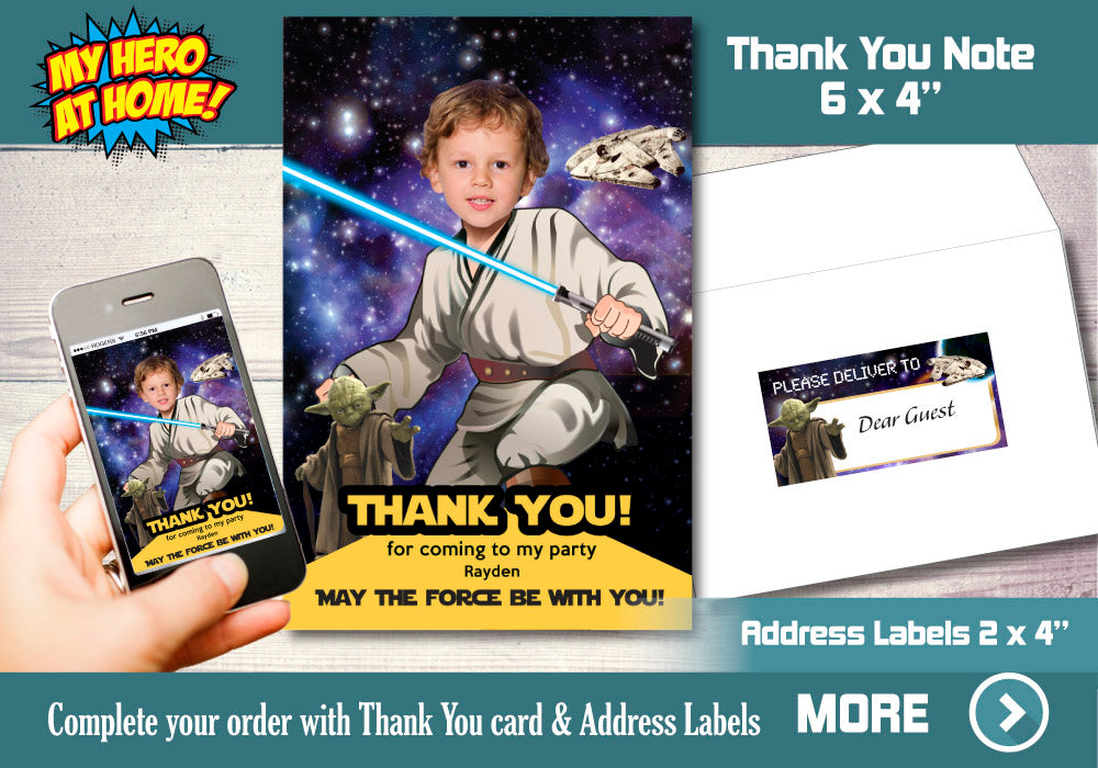 Custom Jedi Birthday Invitation, Jedi training theme Party, Jedi photo Invitation, Jedi Thank You, Jedi party favors, Jedi Invitation. 005C