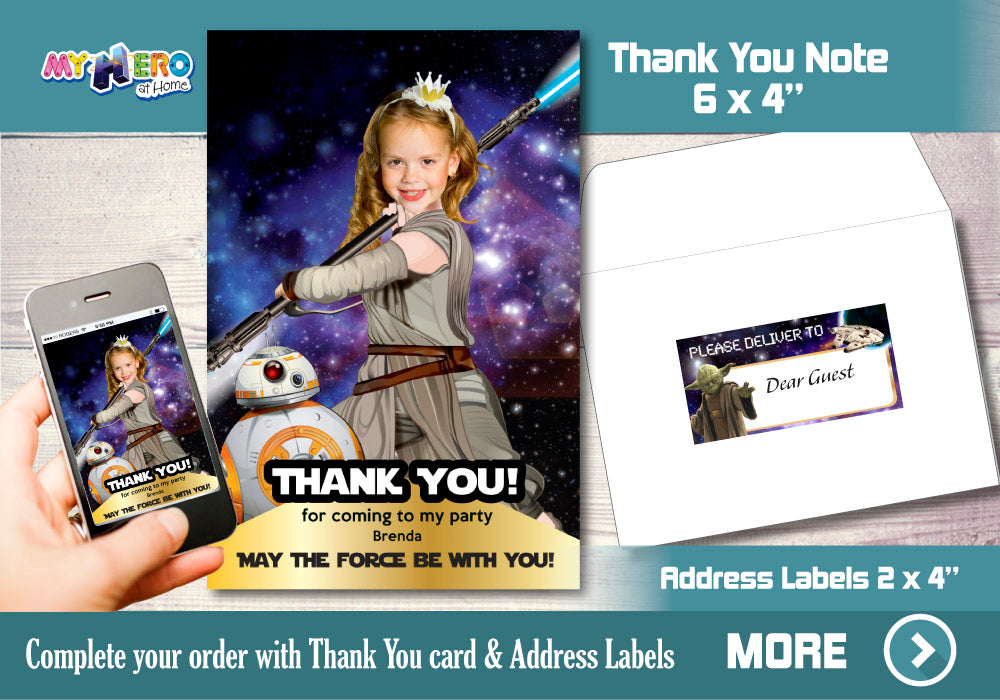 Jedi Rey birthday Invitation, Jedi Rey Party invitation, Jedi Rey digital, Jedi Rey themed party, Girl Star Wars birthday. 006