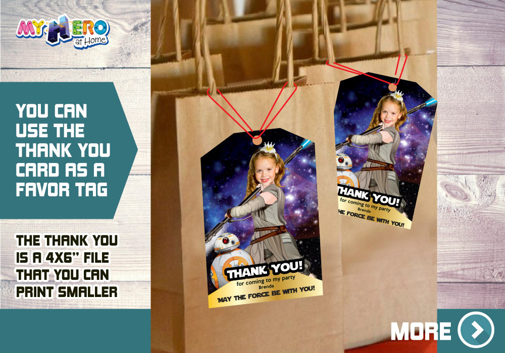 Jedi Rey birthday Invitation, Jedi Rey Party invitation, Jedi Rey digital, Jedi Rey themed party, Girl Star Wars birthday. 006