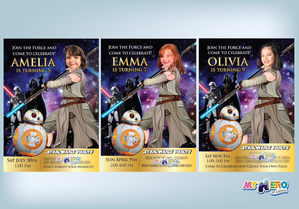 Jedi Rey birthday Invitation, Jedi Rey Party invitation, Jedi Rey digital, Jedi Rey themed party, Girl Star Wars birthday. 006
