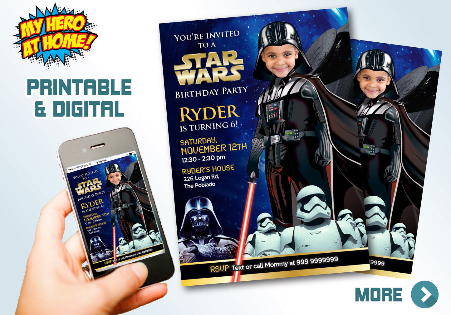 Darth Vader photo Invitation, Darth Vader theme Party, Dark Side Star Wars Party, Darth Vader birthday invitation, Dark Side digital. 009