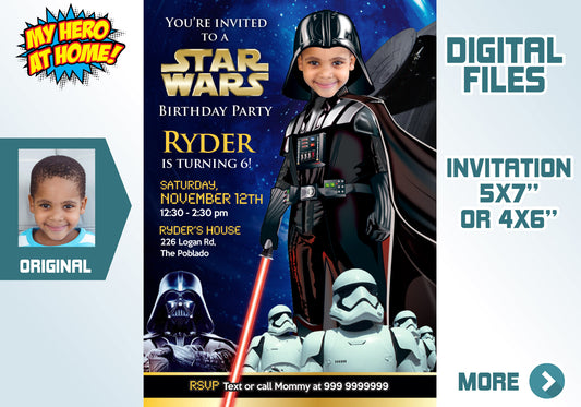 Darth Vader photo Invitation, Darth Vader theme Party, Dark Side Star Wars Party. 009