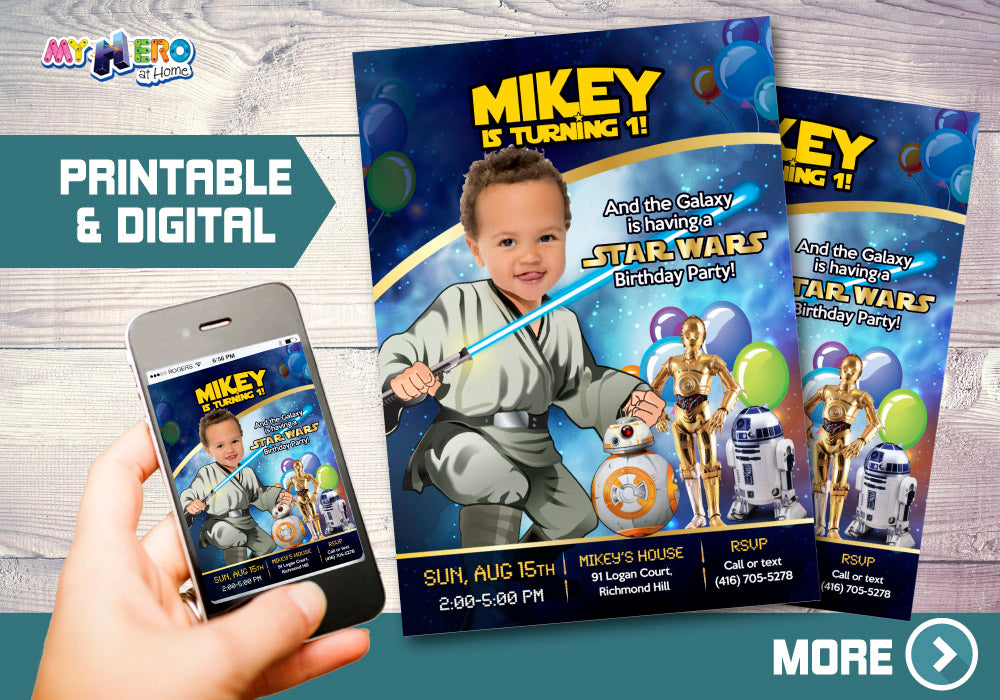 Baby Jedi 1st Birthday Invitation, Star Wars 1st Birthday, Baby Jedi 1st Party, First Birthday Jedi, Baby Jedi Invitation. 017