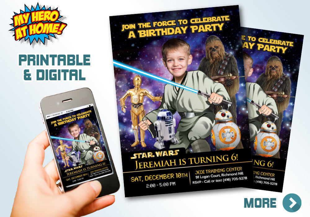 Jedi Birthday Invitation, Star Wars theme Party, Jedi Digital Invitation, Jedi Thank You, Jedi party favors, Star Wars Invitation. 018V