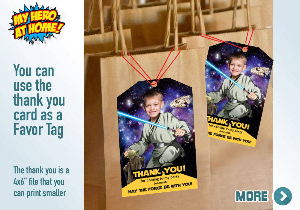 Jedi Birthday Invitation, Star Wars theme Party, Jedi Digital Invitation, Jedi Thank You, Jedi party favors, Star Wars Invitation. 018V