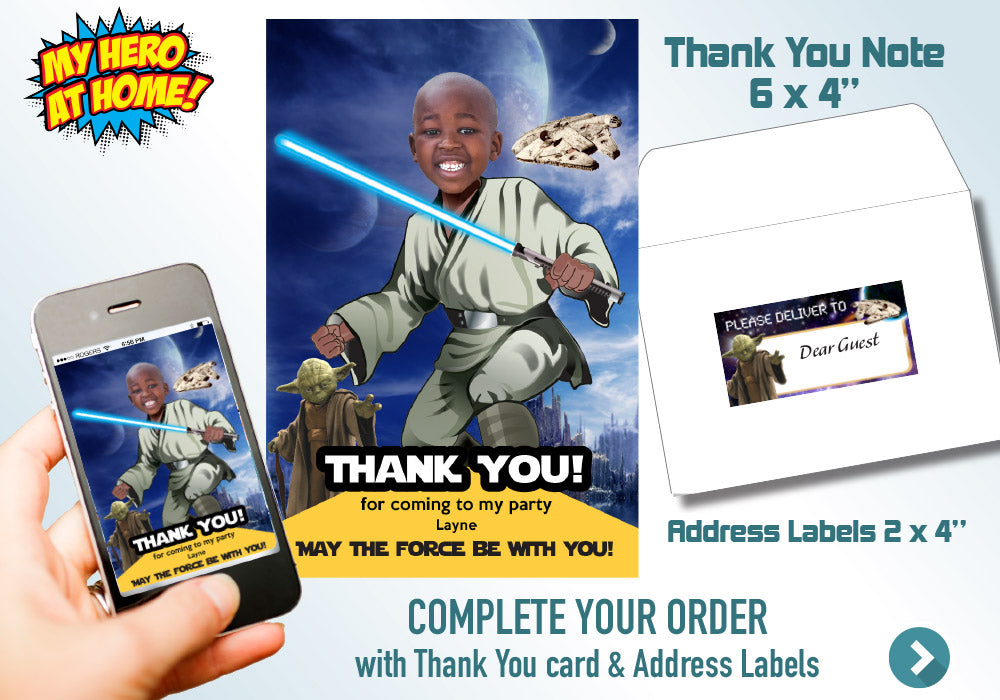 Jedi Birthday Invitation, Jedi photo invitation, Star Wars photo invitation, Jedi Digital, BB-8, R2-D2, C-3PO & Chewbacca Party. 023