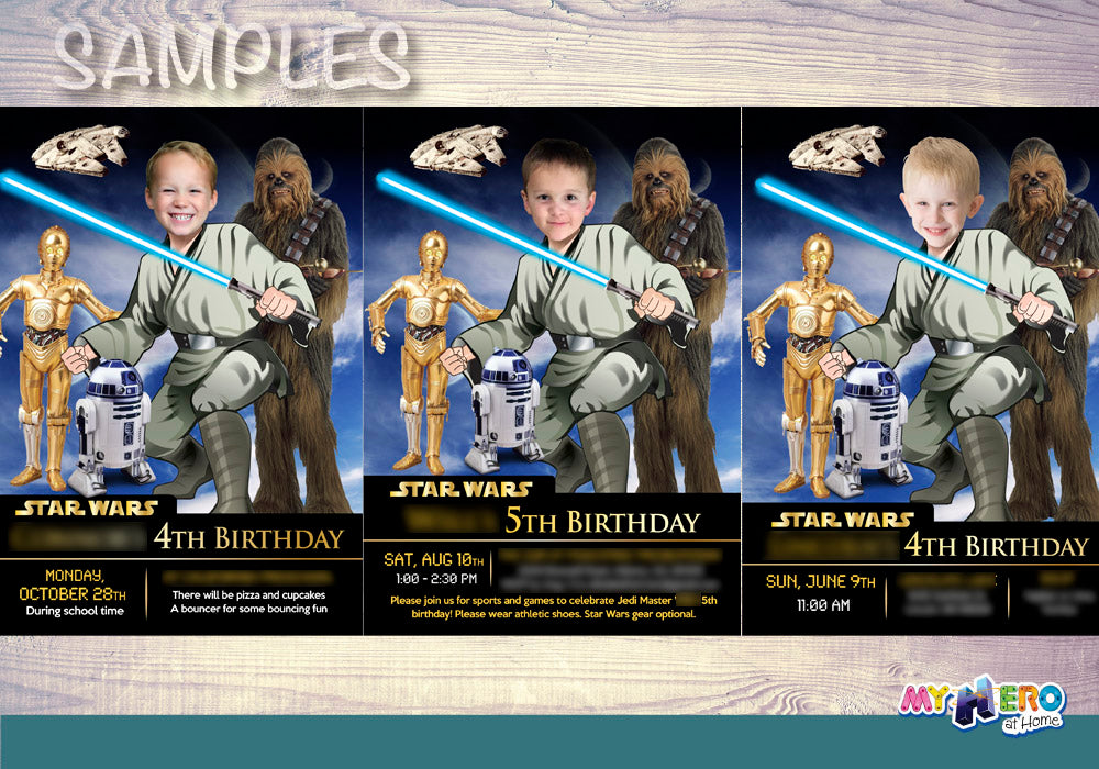 Jedi Birthday Invitation, Jedi photo invitation, Star Wars photo invitation, Jedi Digital, BB-8, R2-D2, C-3PO & Chewbacca Party. 023