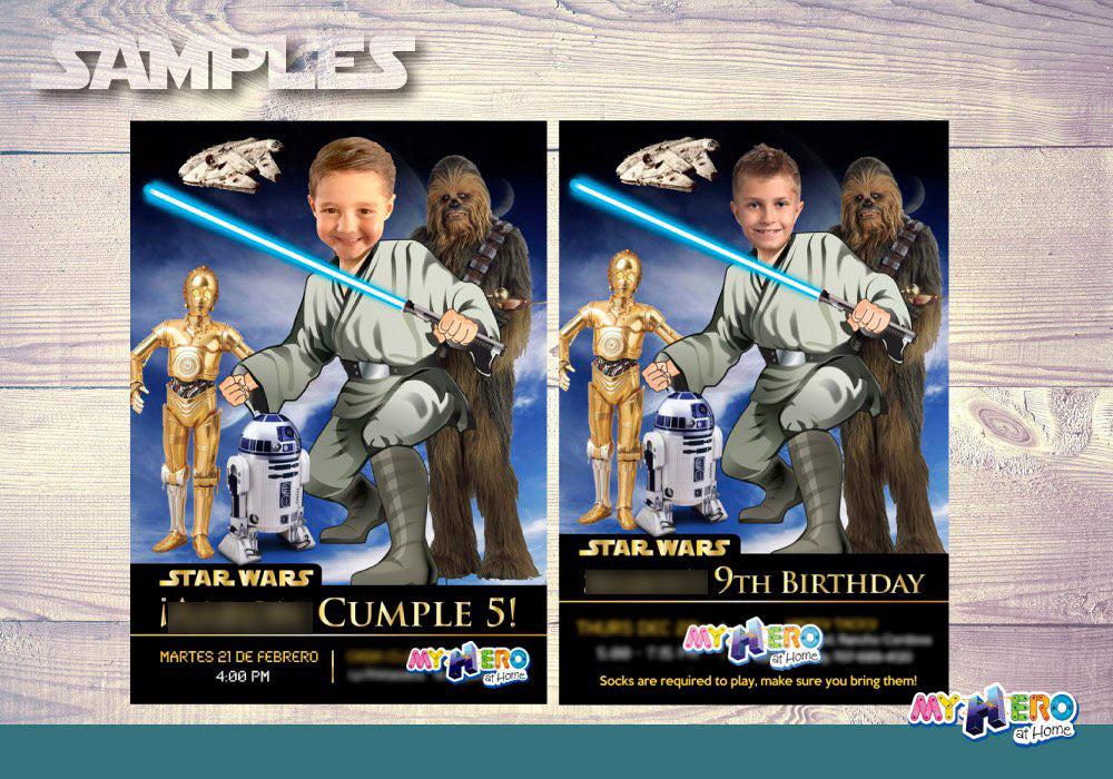 Jedi Birthday Invitation, Jedi photo invitation, Star Wars photo invitation, Jedi Digital, BB-8, R2-D2, C-3PO & Chewbacca Party. 023