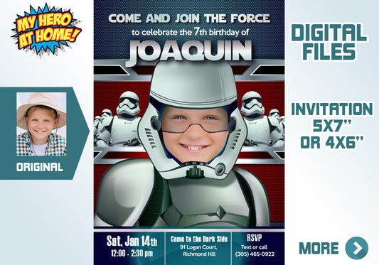 Stormtroopers Photo Invitation, Stormtroopers birthday invite with photo of birthday boy. 035