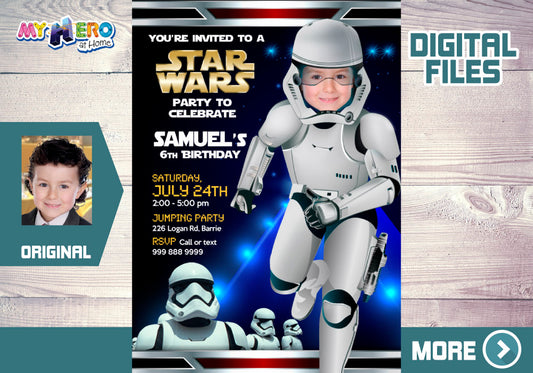 Custom Stormtroopers Birthday Invitation with your kid as the Droid, Dark Side droids invitation. 036