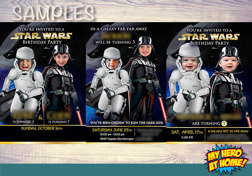 Custom Darth Vader Stormtrooper Party Invitation, Star Wars Siblings Birthday, Joint Star Wars Dark Side party, Joint dark side. 037C