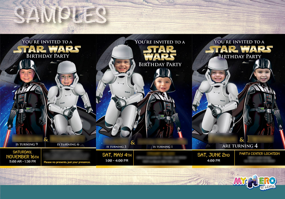 Custom Darth Vader Stormtrooper Party Invitation, Star Wars Siblings Birthday, Joint Star Wars Dark Side party, Joint dark side. 037C