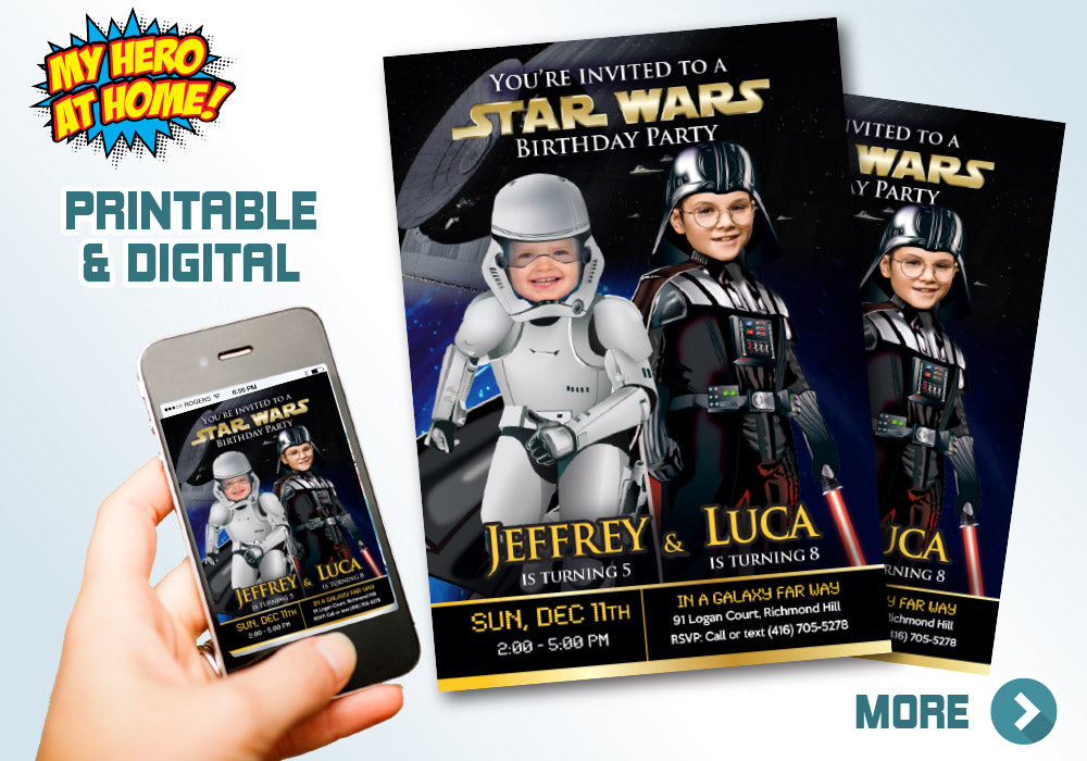 Custom Darth Vader Stormtrooper Party Invitation, Star Wars Siblings Birthday, Joint Star Wars Dark Side party, Joint dark side. 037C