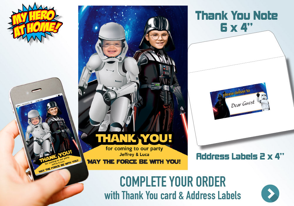 Custom Darth Vader Stormtrooper Party Invitation, Star Wars Siblings Birthday, Joint Star Wars Dark Side party, Joint dark side. 037C