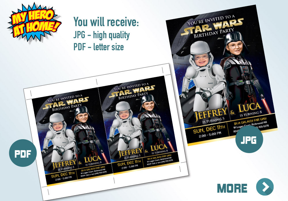 Custom Darth Vader Stormtrooper Party Invitation, Star Wars Siblings Birthday, Joint Star Wars Dark Side party, Joint dark side. 037C