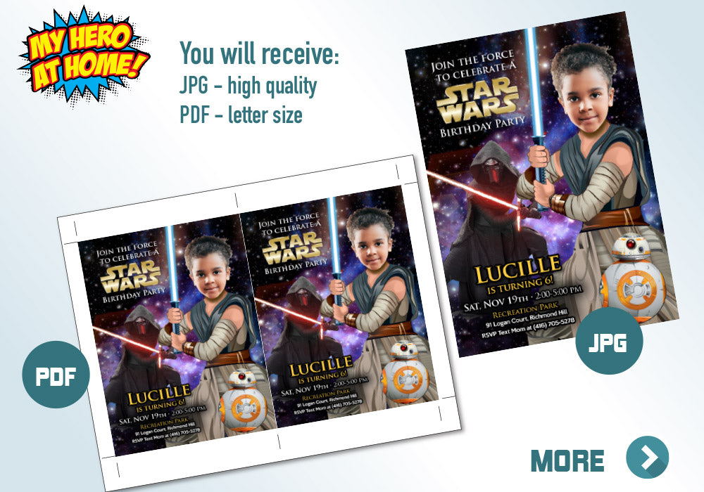 Jedi Rey photo invitation, Jedi Rey Invitation, Girly Star Wars Party Ideas, Jedi Rey theme party. 038