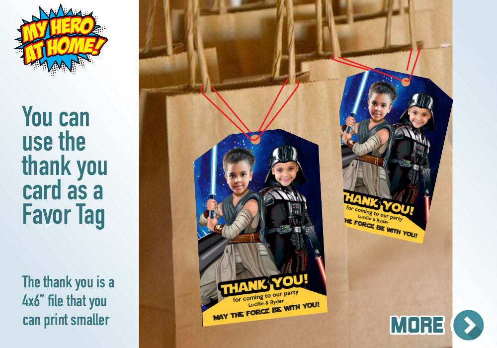 Custom Darth Vader and Jedi Rey birthday invitation, Joint Star Wars Invitation, Star Wars Siblings Invitation, Joint Star Wars favors. 040C