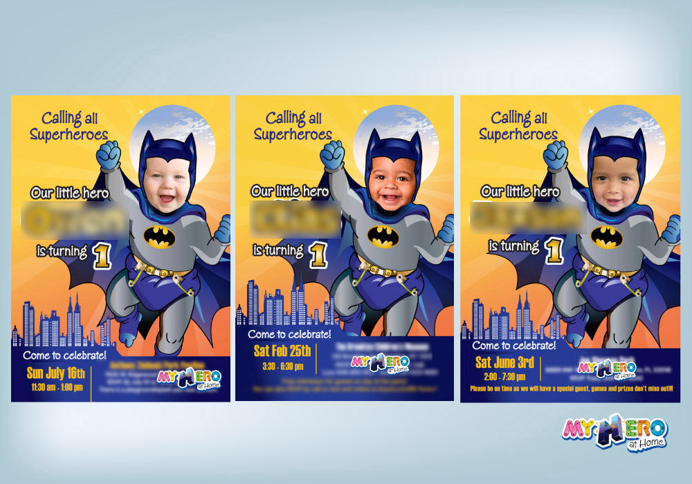 Batman 1st Birthday Invitation with your baby as Baby Batman, Batman 1st invite. 060