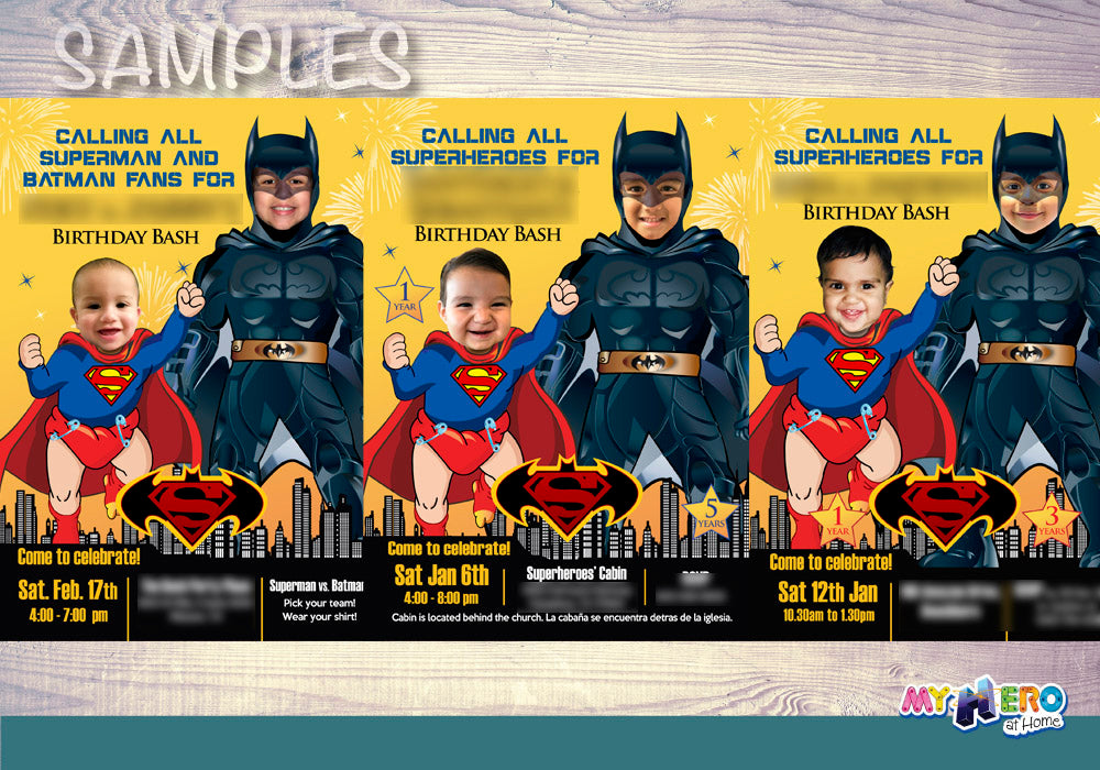Superman and Batman Invitation, Joint Batman and Superman Invitation, Superman vs Batman invitation, Joint baby superman and Batman invitation. 066