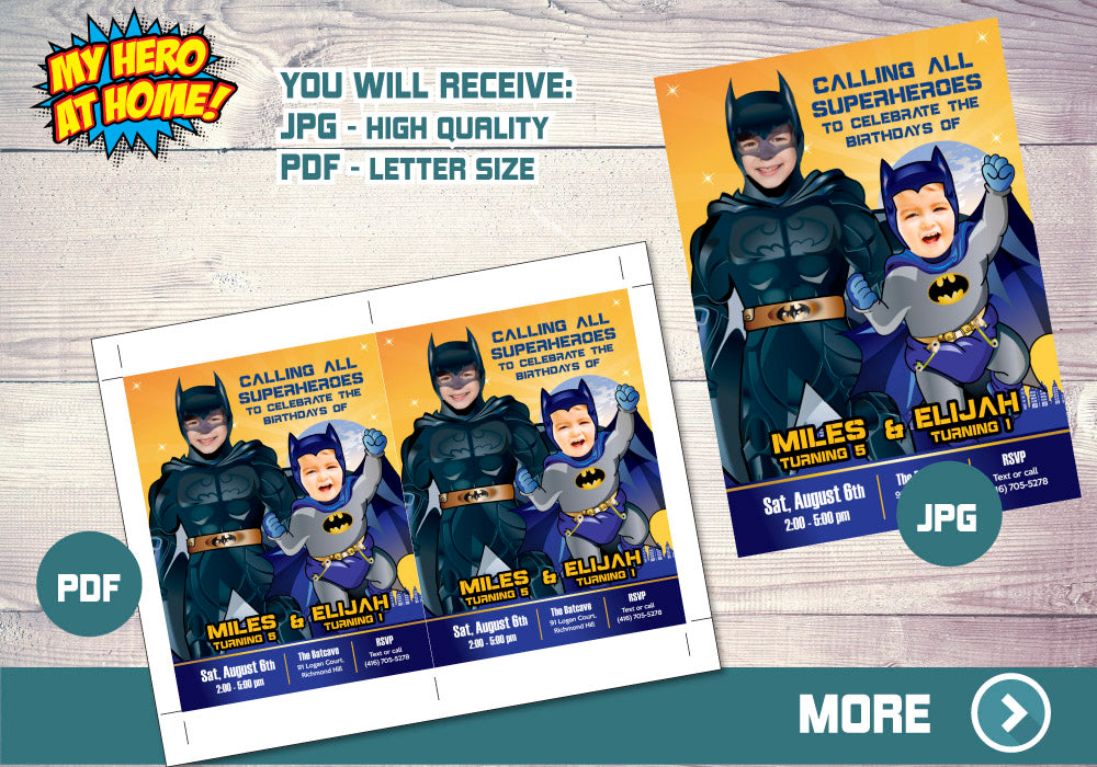 Joint Batman Birthday Invitation, Batman Siblings party Invitation, Batman Twins party. 071