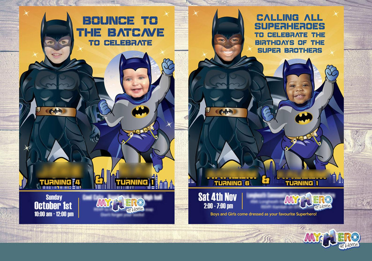Joint Batman Birthday Invitation, Batman Siblings party Invitation, Batman Twins party. 071