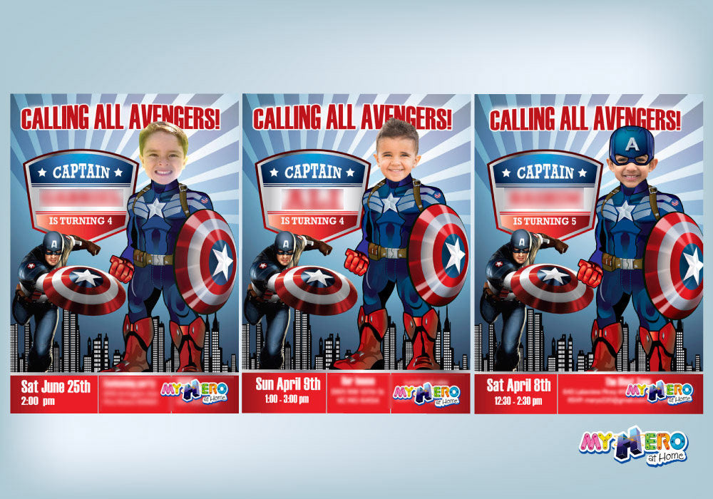 Customized Captain America Birthday Invitation with your photo, Capt America photo invite. 075