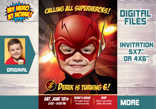 Custom Flash party Invitation, Flash birthday photo Invitation, Flash template. 084