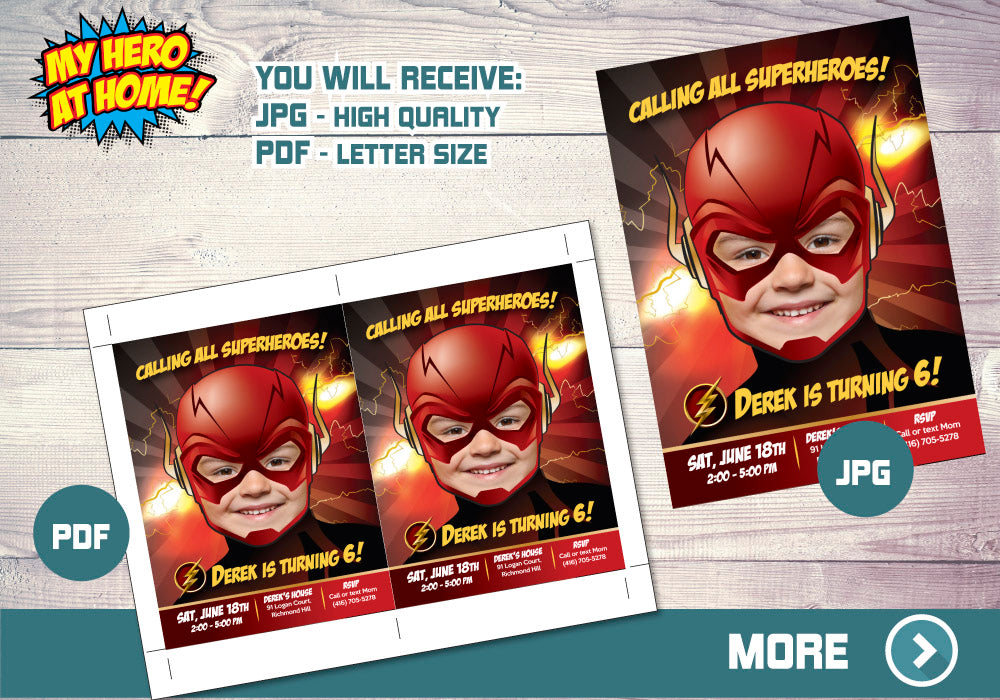 Custom Flash party Invitation, Flash birthday photo Invitation, Flash template. 084