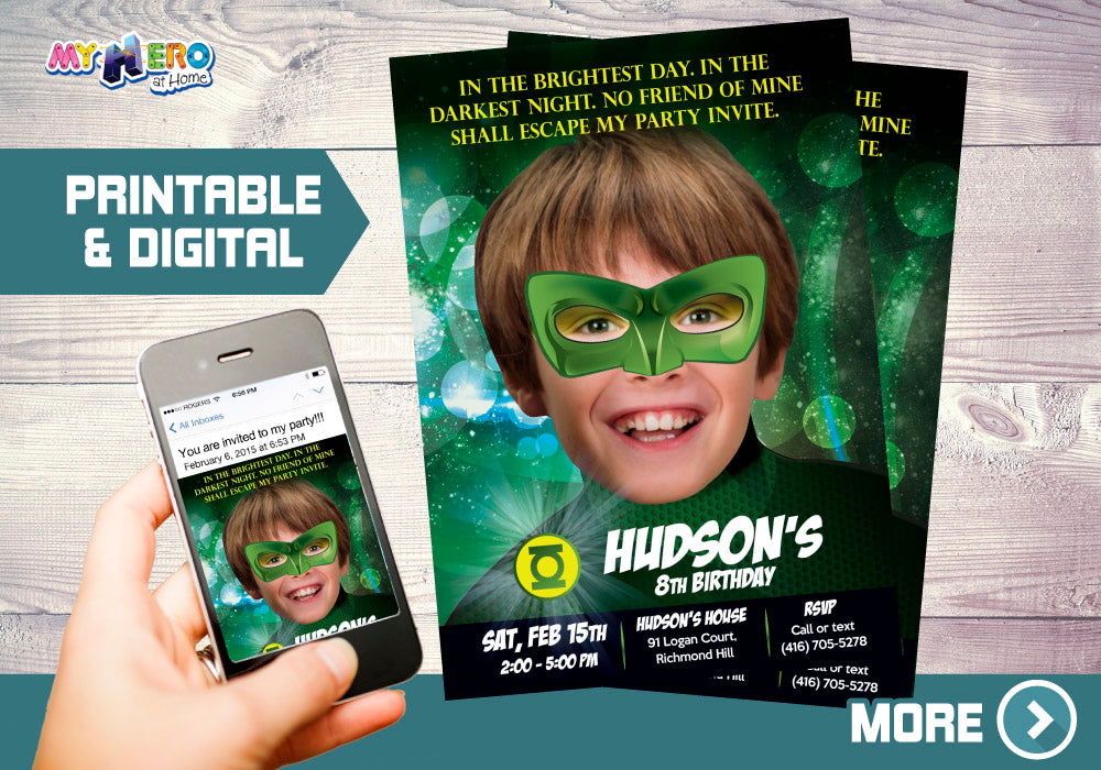 Green Lantern photo Invitation with your child as the star, Green Lantern Digital. 087