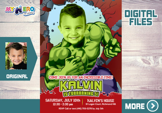 Hulk Birthday Invitation with your kid as the star, Printable and Digital Hulk invitation. 088