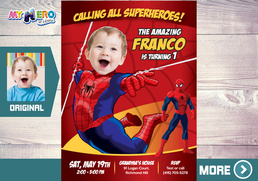Spiderman 1st Birthday Invitation, Baby Spiderman Birthday, Spiderman 1st party, Spiderman First Birthday. 100